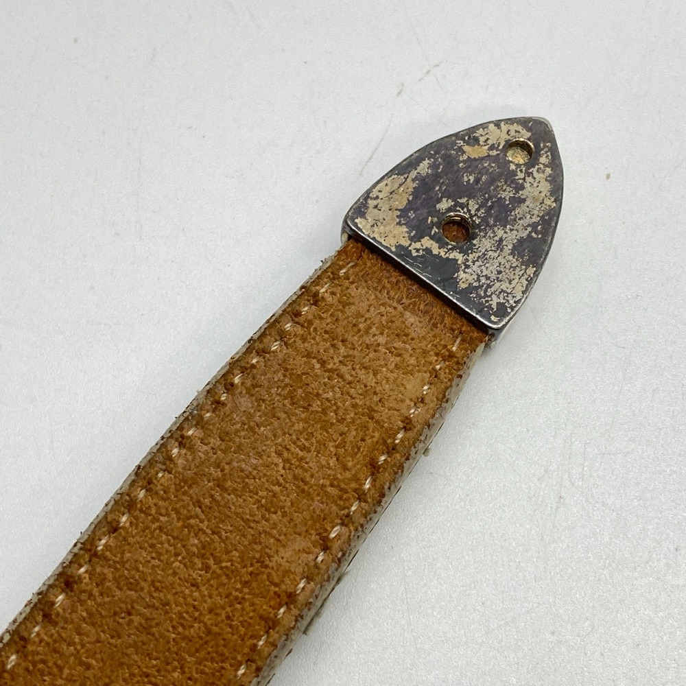Vintage Southwest Style Belt Engraved Buckle Rainbow Woven Fabric Beige Leather - Picture 8 of 11